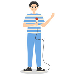 Professional Journalist Cartoon Character. Isolated on White Background.