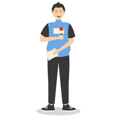 Professional Journalist Cartoon Character. Isolated on White Background.