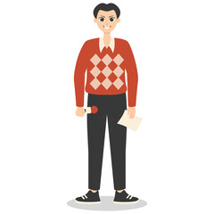 Professional Journalist Cartoon Character. Isolated on White Background.