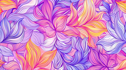 Vibrant floral pattern with colorful leaves in shades of pink, purple, and yellow, ideal for backgrounds