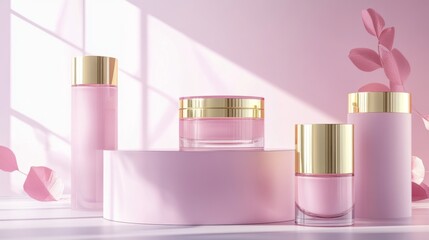 Elegant Pink Cosmetic Packaging Design with Golden Accents