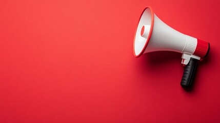 Red megaphone on bold textured red background