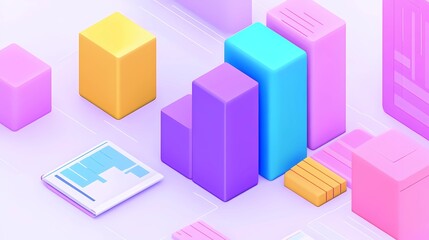 3D Colorful Data Visualization with Geometric Shapes and Digital Charts, Analytics and Statistics Background