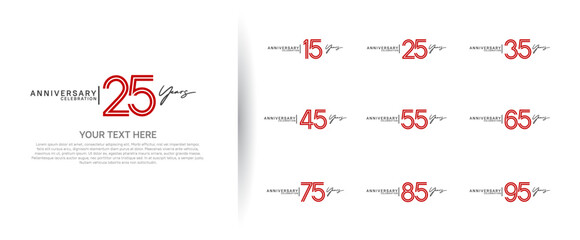 logo anniversary set. red and black color on white background for special event