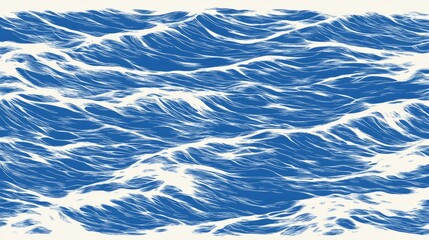 Obraz premium Abstract Artistic Illustration of Ocean Waves with Dynamic Patterns and Textures in Deep Blue and White Tones for Creative Design