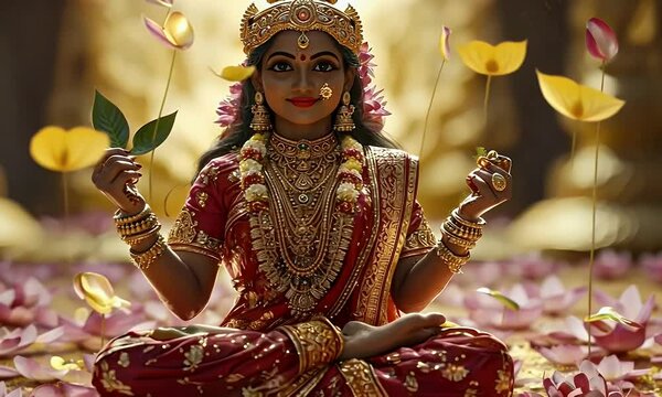 Goddess Lakshmi lotus pose temple India spirituality
