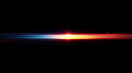 Obraz premium Vibrant horizontal light burst on black background