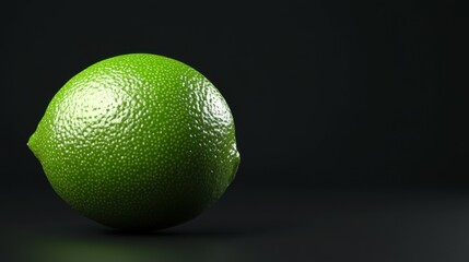 A fresh lime with vibrant green skin, isolated on a sleek black background, Generative AI