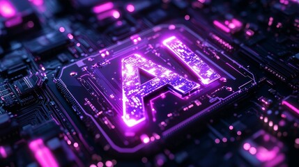Obraz premium Futuristic ai technology concept with glowing neon colors on circuit board
