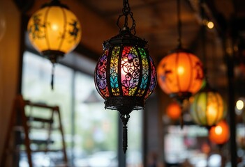 colorful lantern lamp in cafe