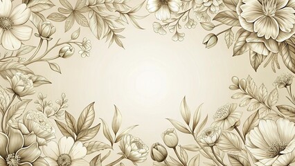 Monochromatic Floral Outline Frame, Pale Background, High Depth of Field Stock Photo