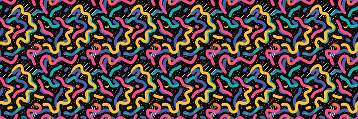 Seamless pattern with geometric shapes in the style. Multicolored vintage background with triangles, circles and squares for textile, fabric and Sudanese fabric art.