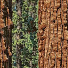 Naklejka premium Giant Redwood Sequoia Tree Forest Seamless Pattern Texture