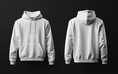 White hoodie mockup, front and back, dark background, apparel design (1)