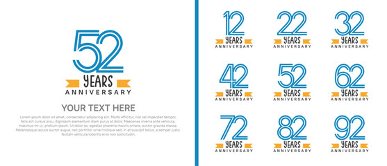 logo anniversary set. blue color with orange ribbon on white background for special event
