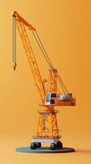 Simplified 3D Model of Orange Cargo Crane on Solid Background for Creative Projects