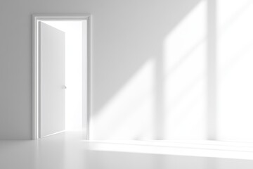 Open door, sunlight, white room, new beginnings, interior design