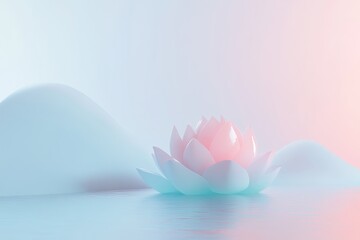 Fototapeta premium Pastel Lotus Flower in Calm Water, Scenic Background, Peaceful