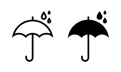Umbrella with water drops icon set
