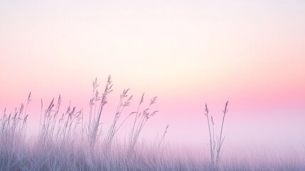 Pastel Pink Sunrise Over a Meadow of Grass