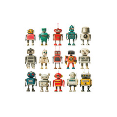 Colorful Retro Robots Collection with Vintage Toy Aesthetic