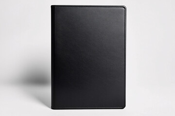 black leather notebook mockup on white background for product branding and presentation design