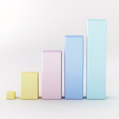 pastel color bar chart rising up on white background 3d render illustration
