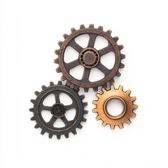 bronze and gold gears isolated on a white background  for industrial or mechanical design concept