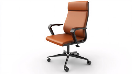 Obraz premium brown leather office chair on white background isolated 3d rendering side view