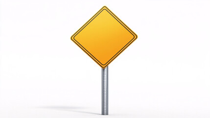 blank yellow diamond road sign on white background 3d rendering