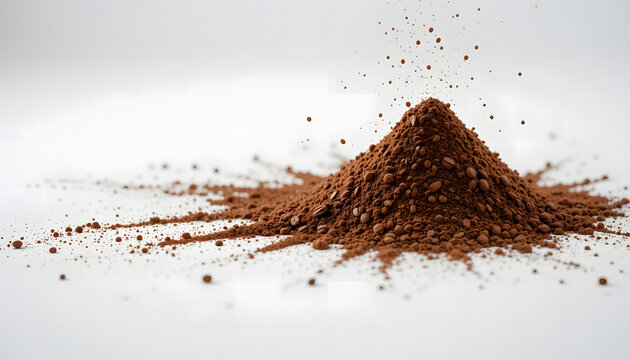Coffee grinded with coarse to fine level. Isolated grind coffee in white background. Pile of coffee powder