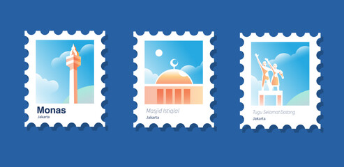 Jakarta postcard vector illustration set 