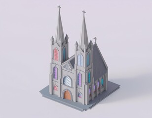 Fototapeta premium 3D isometric low poly model of a gothic church with colorful stained glass windows