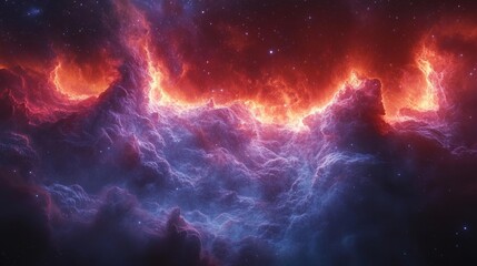Obraz premium Stunning Interstellar Clouds of Red and Blue Nebula. Generative AI