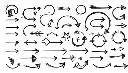 Line arrow hand drawn shape brush underline stroke element vector set. Hand drawn doodle sketch arrow, circle, star brush stroke scribble underline icon. Marker doodle sketch vector illustration