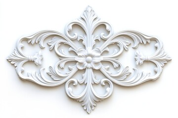 White ornate floral wall decor panel design, isolated