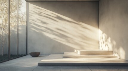 Minimalist Modern Concrete Interior Design with Sunlight and Shadows