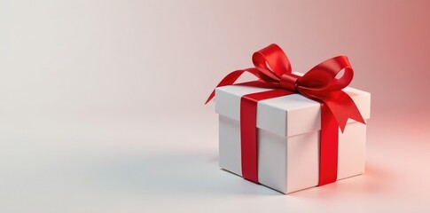 Obraz premium Voucher with red ribbon wrapped around a blank white gift box, ribbon, gift box, present
