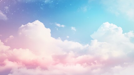 Obraz premium Pastel Sky with Fluffy Clouds - Dreamy and Colorful Nature Background