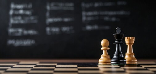 A close-up view of a chessboard with black and white pieces set for a game, highlighting strategic thinking and competition.