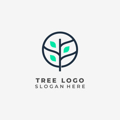 Tree logo vector in a circle symbol of harmony and sustainability