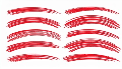 Obraz premium Red marker underline brush stroke set. Marker red pen highlights squiggle stroke. Vector swoosh brush handwritten underline set for accent, pencil emphasis element. Vector illustration