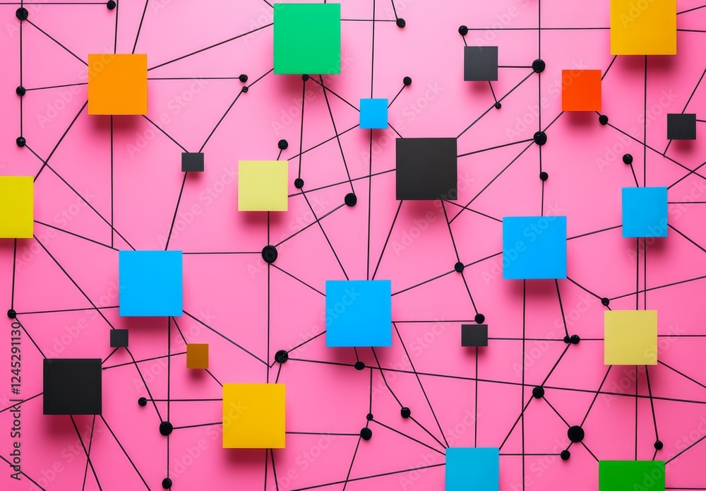 Poster colorful network cubes pink background connection