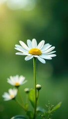 Obraz premium Delicate white chamomile flowers drifting downwards gently in air, gentle, soft