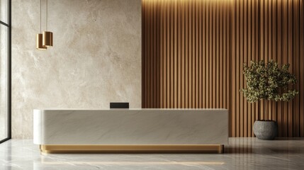 Stunning Modern Lobby Reception Design with Marble and Wood Accents