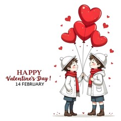 Two children Valentine day love poster