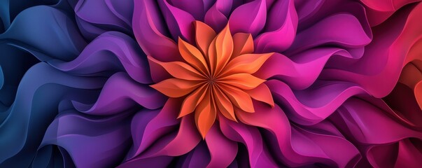 Obraz premium A vibrant, abstract floral design featuring swirling petals in shades of pink, purple, and orange, creating a mesmerizing visual effect.
