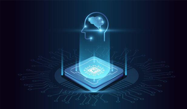 AI brain technology futuristic vector illustration design. The AI technology futuristic circuit brain digital vector. Abstract digital futuristic design. AI, artificial intelligence