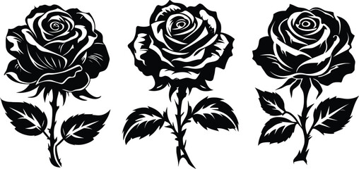Roses silhouette flower set vector illustration