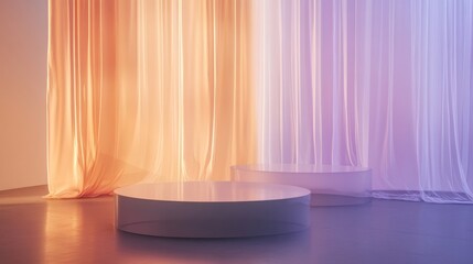 Gradient Curtains and Round Platforms - Modern Display Design